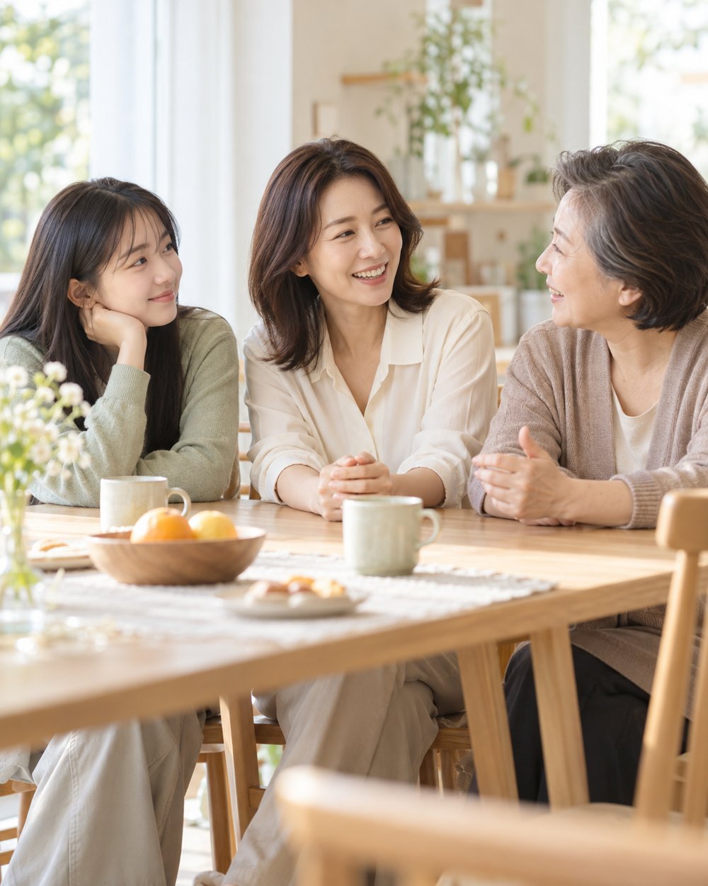 청소년·중년·장년의 세 연령대 여성을 함께 표현한 연출 이미지